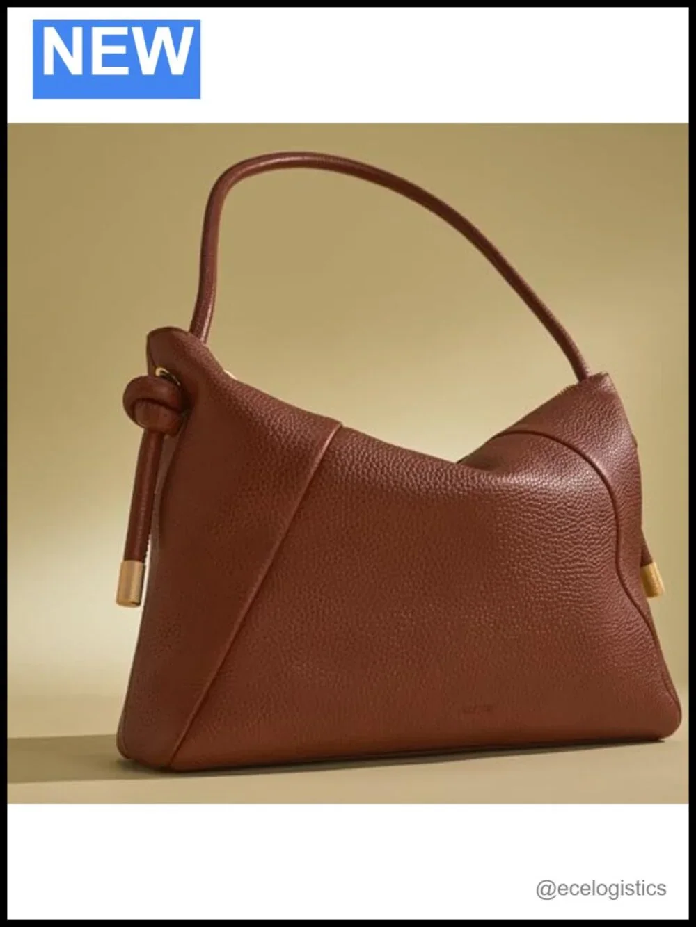 Genuine Leather Shoulder Bag with Gold-Tone Hardware and Hand-Knotted Straps